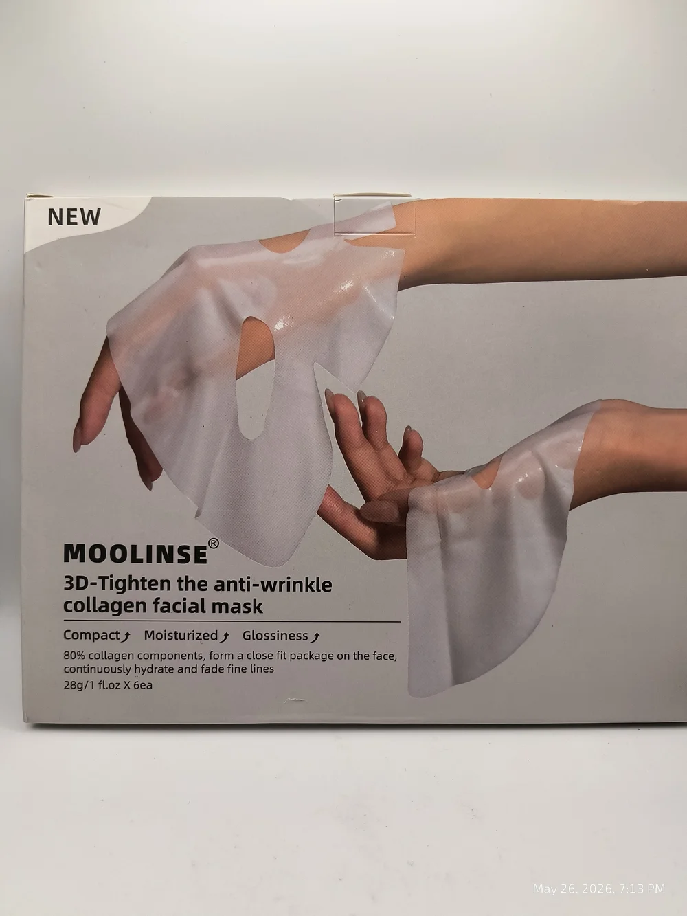 MOOLINSE 3D Anti-Wrinkle Collagen Facial Mask 6 CT Fade Fine Lines Wrinkles